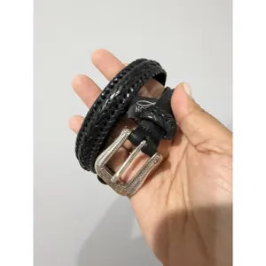 Brighton Western Boho Black Leather ‎ Slim stitch Belt Sz M 31" thumbnail 2