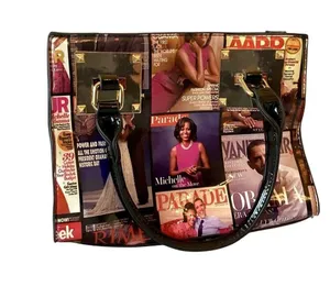 Magazine Print Hardware Accent Small Satchel Black thumbnail 2