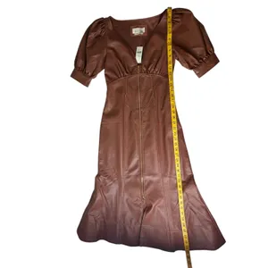 NWT By Anthropologie Vegan Leather Puff Sleeve Zip Front Midi Dress Size 2 Brown thumbnail 9
