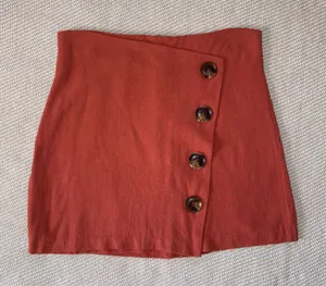 Fashion On Earth Coral Orange Linen Button Mini Skirt Sz Sm thumbnail 1
