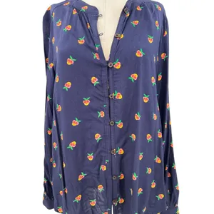 Anthropologie Kendra Dandy Dreamer Buttondown Top Blouse Pineapple Navy Blue‎ 12 thumbnail 5