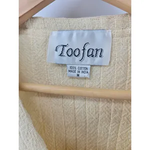 Toofan Cotton Cardigan Women Medium Yellow Pintuck Pleated Textured Button Front thumbnail 2