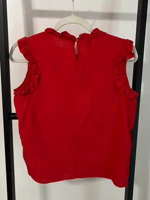 SheIn Red Ruffle Sleeve Top thumbnail 4