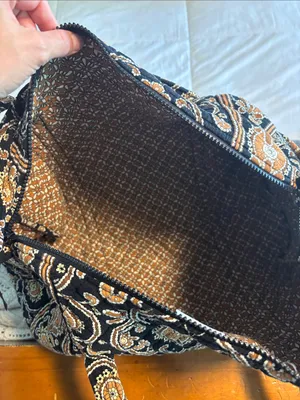 Small Quilted Paisley Tote Bag in Black and Brown thumbnail 4