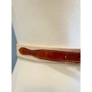 VTG Western Boho Braided Cotton & Leather Belt Tooled Ornate Brass Buckle, XXL thumbnail 3