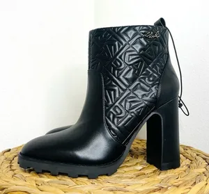 NWT Karl Lagerfeld Boots Paris Petria Logo Quilted Square Toe Black Heeled Ankle thumbnail 1
