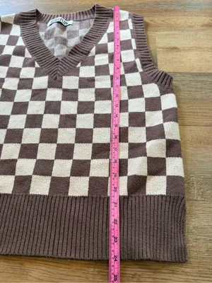 RebelFlow Brown & Cream Check V-Neck Sweater Vest thumbnail 6