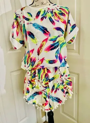 Ladies feather Print 2pc Set Multiple Size M thumbnail 1