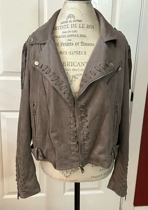 Women’s Faux Suede Moto Style Fringe Jacket thumbnail 1
