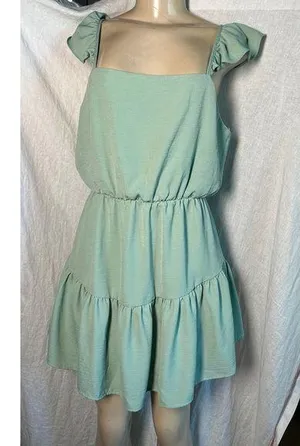 Everly Mini Dress Ruffle Sleeve Tiered Summer Sundress Green Size Medium thumbnail 1