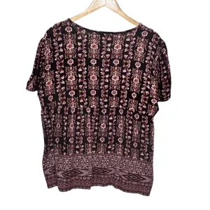 Knox Rose Women Boho Cottage Blouse XXL Maroon Floral Embroidered Peasant Top thumbnail 2