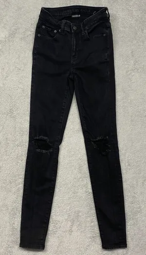 American‎ Eagle Jeans Womens 2 Black Wash High Rise Jegging Ripped Distressed thumbnail 1