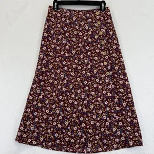Good Luck Gem Floral A Line Skirt Button Accent Burgundy Midi Cottagecore Womens thumbnail 1