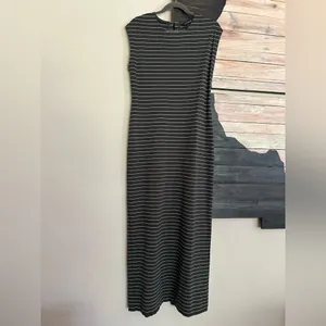 Club Monaco Sleeveless Polished Ponte Maxi Dress Moss Green Striped Keyhole Back thumbnail 2