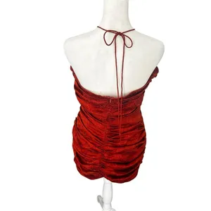 Ronny Kobo Orielle Rust Orange Silk Blend Jacquard Ruched Halter Mini Dress L thumbnail 7