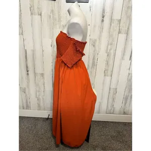 SHEIN Curve Rust Orange Off the Shoulder Maxi Dress Womens Plus Size 0XL Smocked thumbnail 3