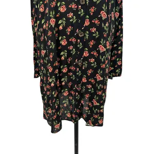 ASOS Floral Print‎ Black Pink Green Button Front Mini Tunic Dress Size US 12 thumbnail 3