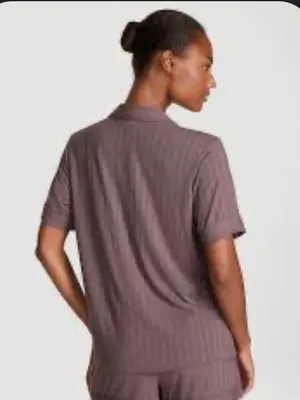 Victoria's Secret Short Sleeve Button Pajama Top in Mauve thumbnail 2