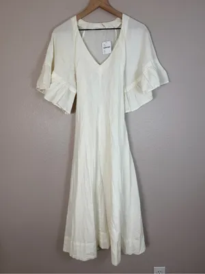 Free People Endless Summer What A Stunner Ruffle Midi Dress Ivory XS NEW $98 thumbnail 5