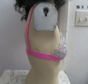 PINK Victoria's Secret lace trimmed triangle bra in white and pink size medium. thumbnail 6