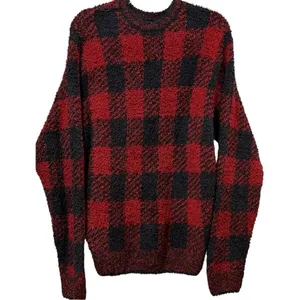 Skims Teddy Knit Crewneck Sweater Buffalo Check‎ Plaid Red Black SM thumbnail 1