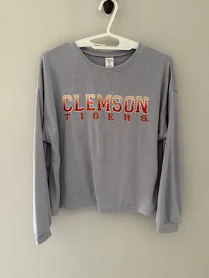 Clemson Tigers Sideline Apparel Embroidered Cropped Pullover Women’s M Gray thumbnail 3