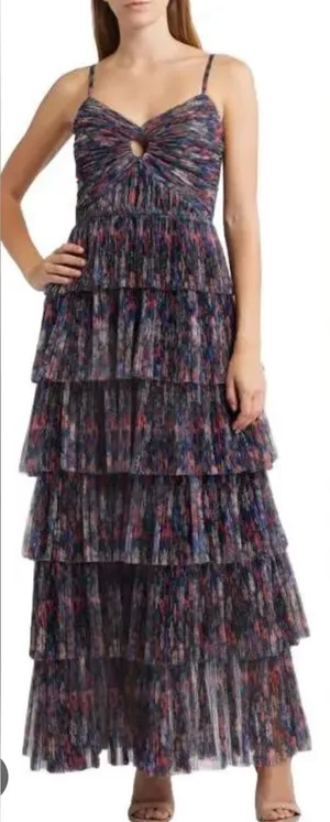 NEW Hutch Rosey Floral Tiered Navy Multi Tropical Garden Gown Sz 2 thumbnail 1