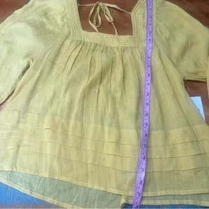 New O'Neill Yellow peasant top 3/4 Sleeve Blouse tie back cotton gauze xs thumbnail 6