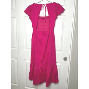 Jason Wu Smocked Eyelet Open Back Midi Dress‎ Large Hot Pink thumbnail 3