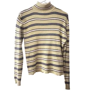 Marsh Landing Striped Turtleneck Sweater Long Sleeve Yellow Black White Casual M thumbnail 2