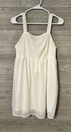 Andrée White Square Neck Smocked Bodice Glitter Sparkle‎ Dress Women's Size L thumbnail 1