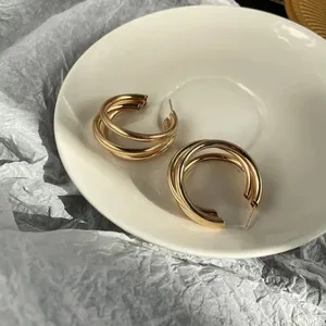 Large Triple Hoops Gold Triple Earrings Gold Hoops Party Hoop Earrings Thick thumbnail 1