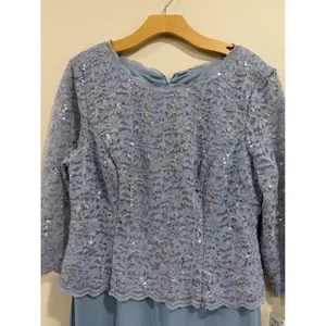 Alex Evenings Petite Sky Blue Lace Sequin Chiffon Gown Special Occasion 14P thumbnail 3