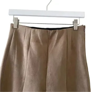 ZARA Faux Suede Legging Trouser Medium Camel Brown Seamed Ankle-Zip SZ M #1128 thumbnail 4