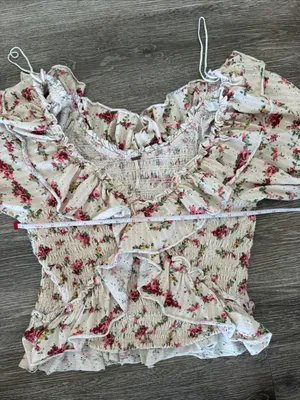 Free People favorite girl ruffle front smocked floral crop top cream medium thumbnail 12