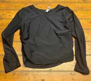 All in Motion Black Ribbed Ruched Long Sleeve Athletic Cropped Top Women‎ Medium thumbnail 1