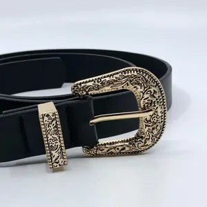Y2K Coastal Cowgirl Black Gold Ornate Buckle Belt, 36–43.5 Inches, X7GA1136 thumbnail 6