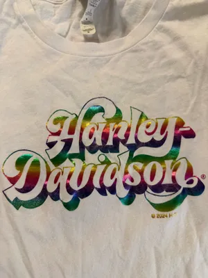 Harley-Davidson white cotton t-shirt vibrant rainbow foil graphic medium spider thumbnail 2