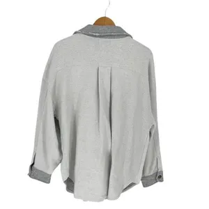 Altar’d State Women’s Reversed Sweatshirt Medium Gray Button Up Flannel Casual C thumbnail 3