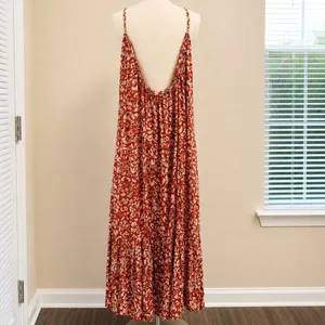 Anthropologie Low Back Flounced Maxi Lounge Dress‎ Size Large Rust Brown Floral thumbnail 3