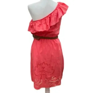 B Smart One Bare Shoulder Ruffle Belted Fully lined Mini Dress Coral Size 8​​​‎ thumbnail 2