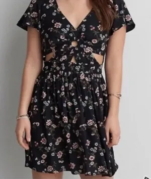 American Eagle Black Floral Dress with Cutouts Small Women thumbnail 1