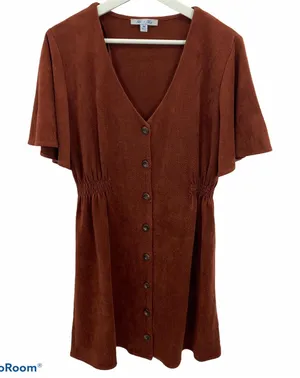 She + Sky Size M Dress Faux Suede Western Boho Southwest Mini Button Front Brown thumbnail 1