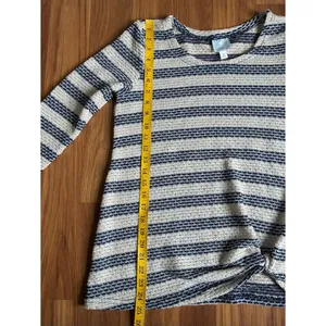 Sunday Striped Knit Pullover Top Navy Cream Twist Front 3/4 Sleeve Size M thumbnail 7