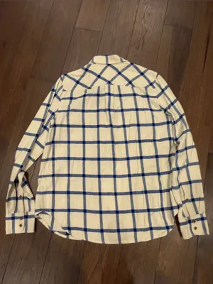 J. Crew Cream and Blue Large Windowpane Button-Down Shirt Size 10 - C1-612 thumbnail 7