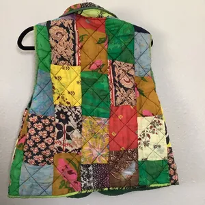Reversible Green Multicolor Colorful‎ Patchwork Quilted Artsy Goblincore Vest L thumbnail 4