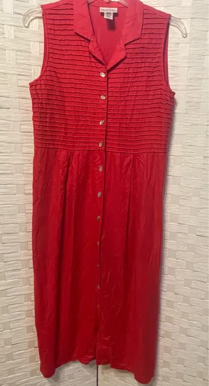 Vintage Freeport Studio 100% Linen Sleeveless Maxi Dress Red Size M Button thumbnail 1