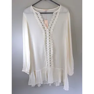 Eberly Ivory Crochet Lace Cover‎ Up L Boho Beach Cottagecore Sheer Ruffle Tunic thumbnail 2