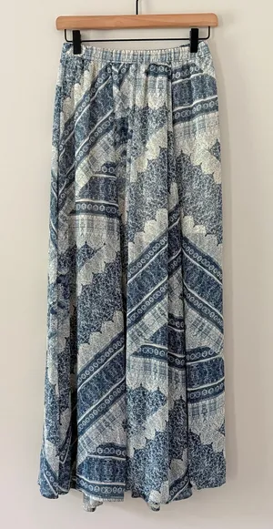 Abercrombie & Fitch Maxi Skirt Medium Blue White Boho Tile Print Elastic Waist thumbnail 1