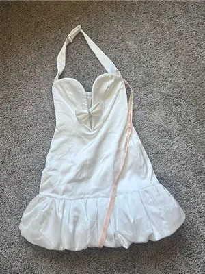 Oh Polly White Halter Mini Dress with Bow Detail thumbnail 3